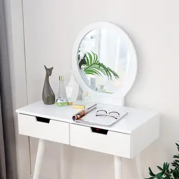 

1Set Dresser Table Mirror With Chair Vanity Table Makeup Stool Wooden 2 Drawers Modern Mesa Assembly Bedroom Europe Tocador HWC