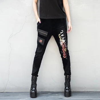 

Trendy Punk Jeans Women Vintage Pencil Pants Graffiti Print Luxury Korean Designer Runway Harajuku Denim Trousers ZIPPER Hip Hop
