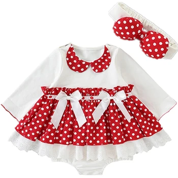 

Baby Girls Dress Cotton Winter Polka Dot 2pcs Romper and Headband Toddler Fancy Mouse Christmas Costume Newborn Baby Dress 12M
