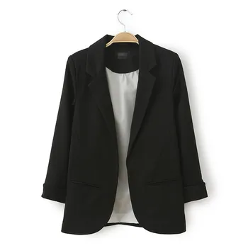 

Office Lady Formal Fashion Women Blazers and Jackets Notched Slim Solid Lady Coat Three Quarter Sleeve Blazer Feminino