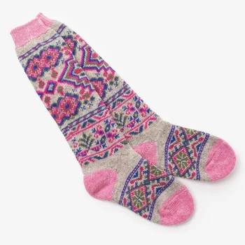 

Women's woolen knee-highs "Ornament-winter"., Linen color