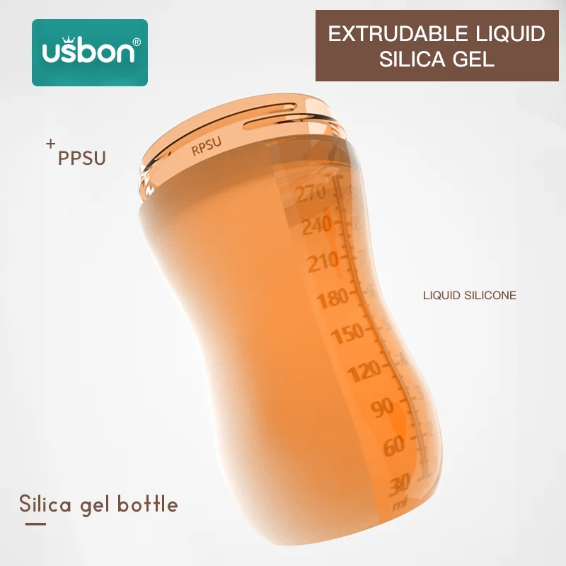 Usbon, бутылочка для кормления, силиконовая детская соска, для груди, воды, молока, с широким горлышком, калибр, сменная соска, соска с ручками для малышей