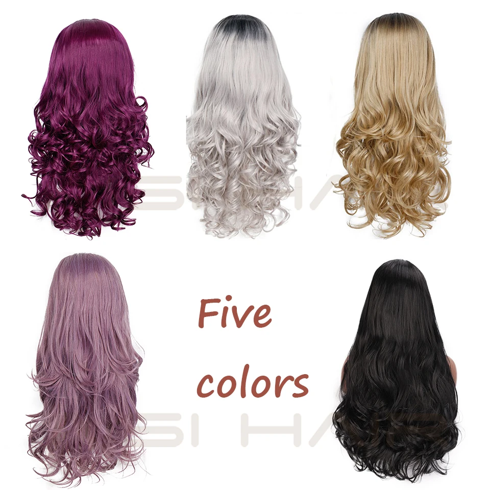  AISI HAIR Long Wavy Synthetic Lace Front Wigs Purple Lace Wig For Black /White Women Can Cosplay Wa
