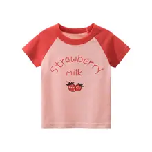 Crianças meninas camiseta 2022 verão morango impresso o pescoço bebê menina de manga curta t shirts cor correspondência bonito crianças streetwear
