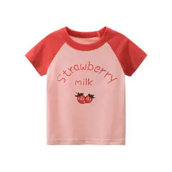 Crianças meninas camiseta 2022 verão morango impresso o pescoço bebê menina de manga curta t shirts cor correspondência bonito crianças streetwear