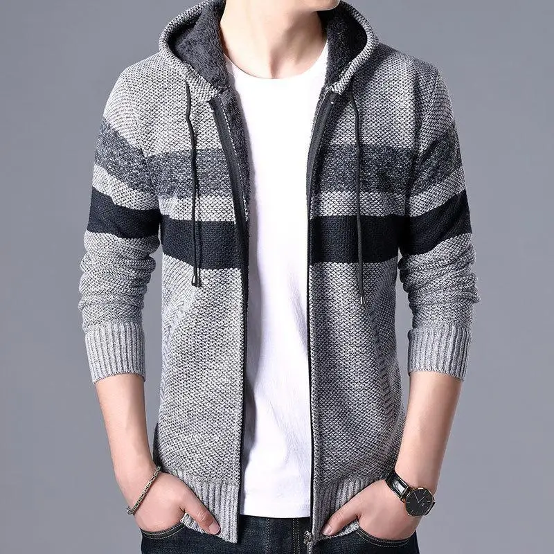 

coat men Cardigan zipper with hood thickening plus velvet autumn and winter men sweater mens sweater jacket tide hood jackets
