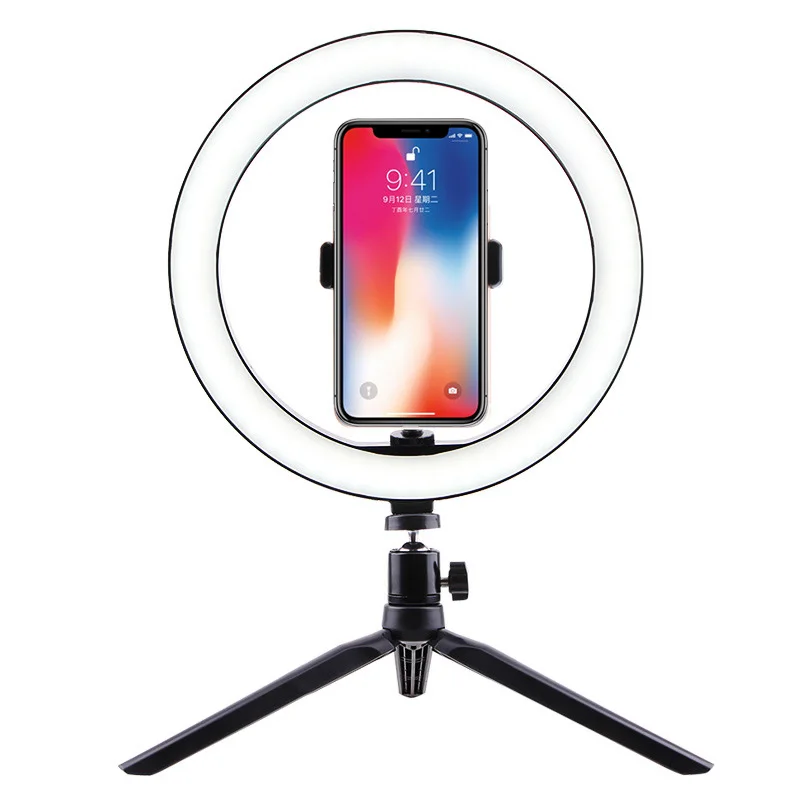 

Table Lamp for Live led light ring for makeup Black Color adjustable Lighting With Phone clip 3 Color Dimmable Light For Beauty