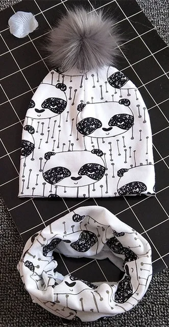 panda b Набор с шапочкой для мальчиков и девочек, весенний детский кольцевой ошейник, комплект с шапочкой, хлопковый детский шейный платок, осенне-зимний детский головной убор и шарф - Цвет: panda b