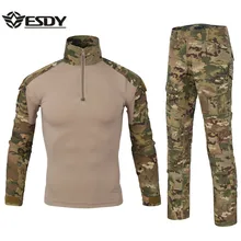 Камуфляжный армейский боевой костюм для мужчин, военная футболка с длинным рукавом, брюки-карго, комплекты для походов, охоты, кемпинга, тренировочная форма