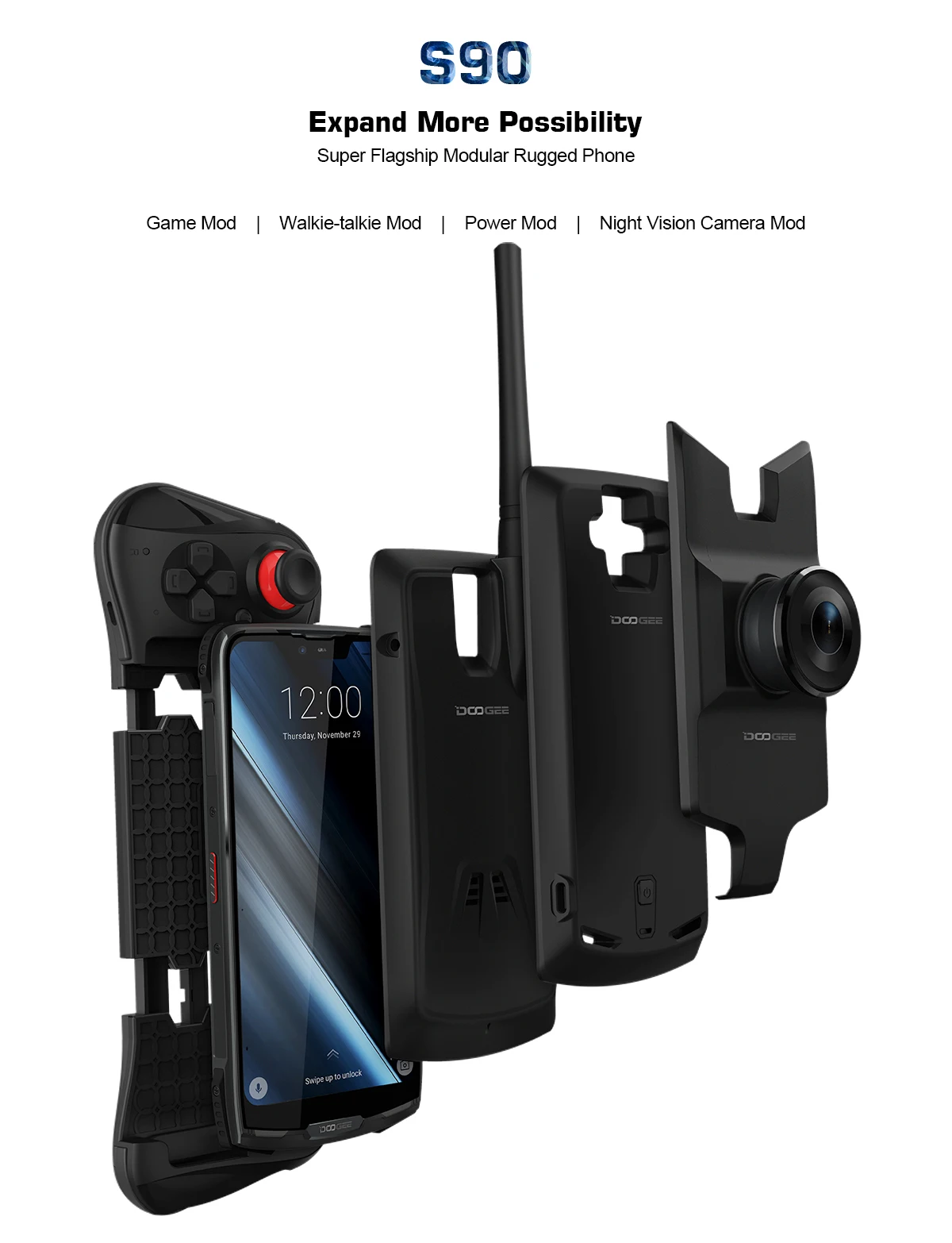 DOOGEE S90 IP68/IP69K прочный мобильный телефон Быстрая зарядка 6,18 ''19:9 экран 5050 мАч Восьмиядерный 6 ГБ 128 ГБ Android 8,1 Поддержка nfc
