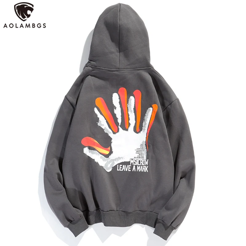 

Aolamegs Harajuku Hoodies Men Couple Fleece Sweatshirts Autumn Hip Hop Hooded Pullover Gradient Handprint Graffiti Jumper Tops