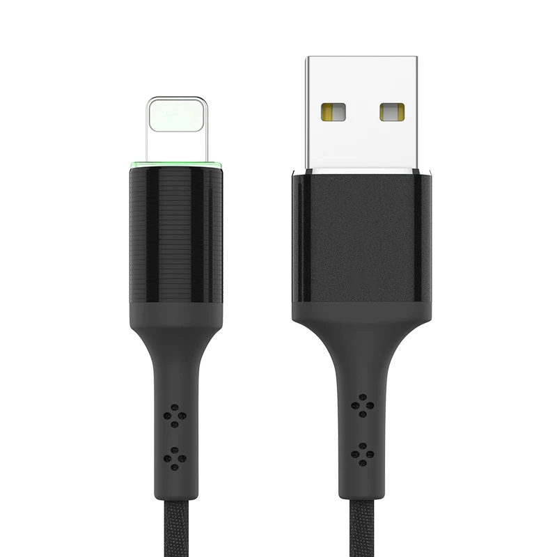 Черный 1,2 м светодиодный usb кабель для iphone 8 X XS Max 8 7 6s быстрое зарядное устройство 2.1A зарядный кабель для iphone кабель передачи данных Металл - Цвет: Черный