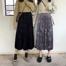 Новинка; бархатная плиссированная юбка; Длинная Однотонная юбка для девочек