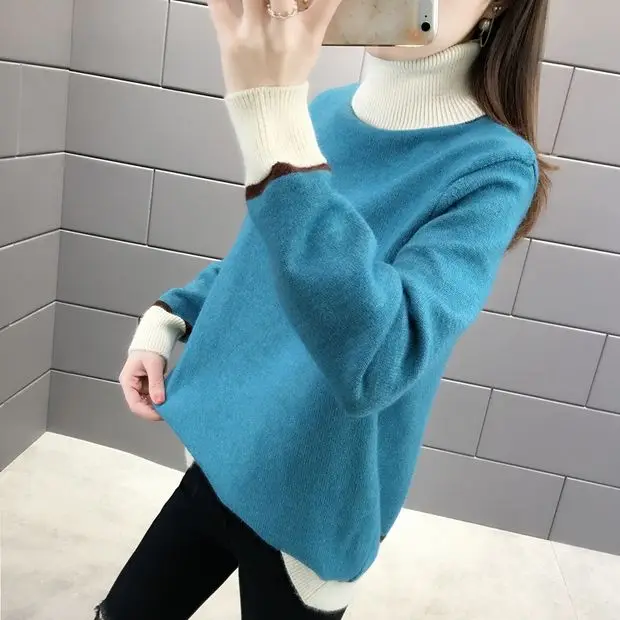 Feminino, Новое поступление, хлопковые однотонные пончо, свитер для женщин, Feminino, 9503, два сложения, воротник, цвет, пуловер 44