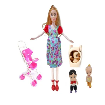 

Toys Family 3 People Dolls Suits 1 Mom / Baby Son/1 Baby Carriage Real Pregnant Doll Gifts