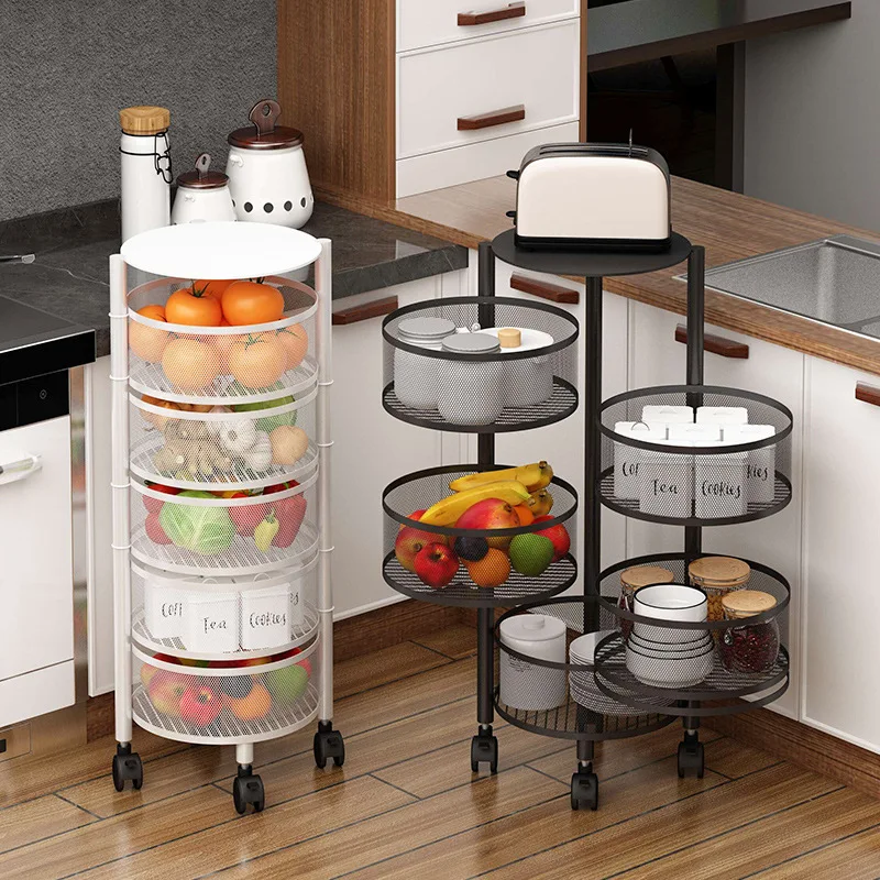 

Kitchen Basket Storage Rack Floor Multi-layer Rotatable Circular Vegetable Fruit Storage Basket Rack Home Organization