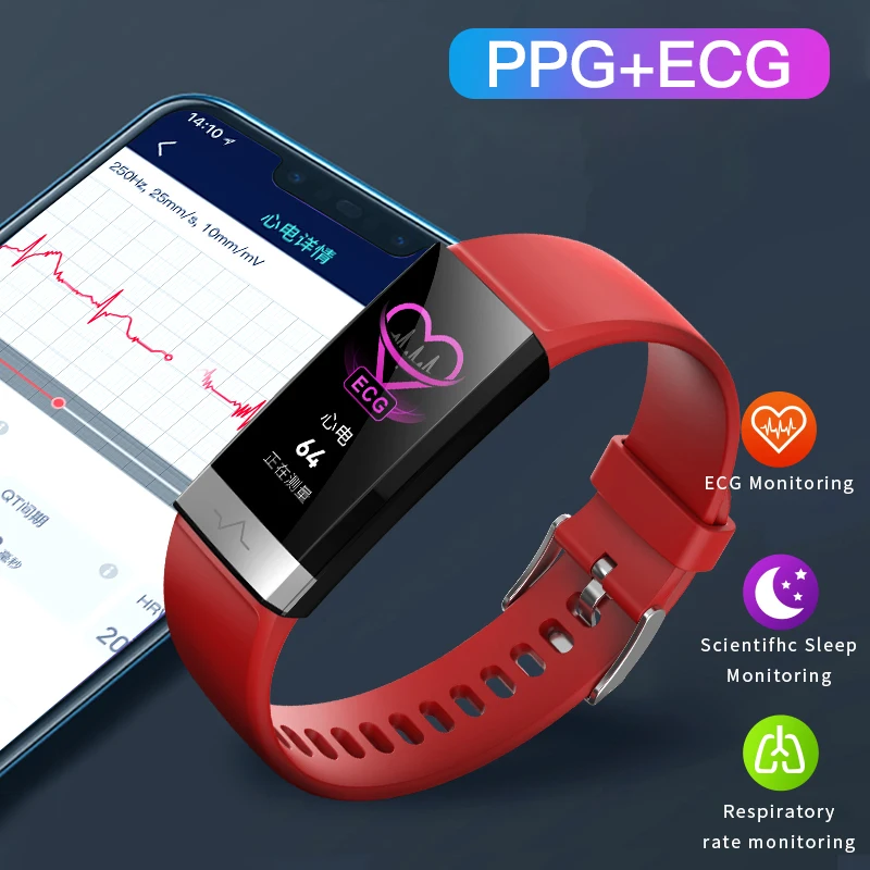 V19 ЭКГ+ PPG умный браслет для мужчин и женщин умный Браслет цветной экран умный Браслет кровяное давление монитор сердечного ритма умные часы