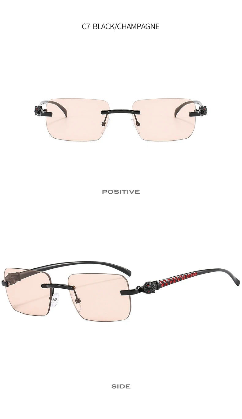 Vintage Mode randlose kleine quadratische Sonnenbrille Frauen Männer Luxusmarke Designer Reise fahren Metall Leopard Kopf Sonnenbrille – Detail 20