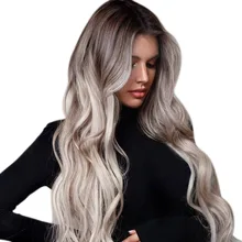 Парик черный серый градиентный парик леди окрашенные длинные вьющиеся волосы волна объем высокая температура провода WH998