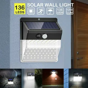

136 LED Solar Power PIR Human Induction Wall Light Outdoor Garden Security Path Wall Lamp IP65 Waterproof