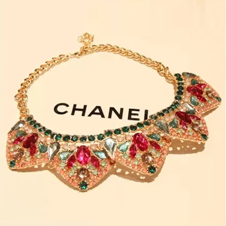 

Special Offer 6 a Petal Contrast Color Gorgeous Gemstone Scarf Hollow out Detachable Collar Retro Flower Exaggeration Necklace A