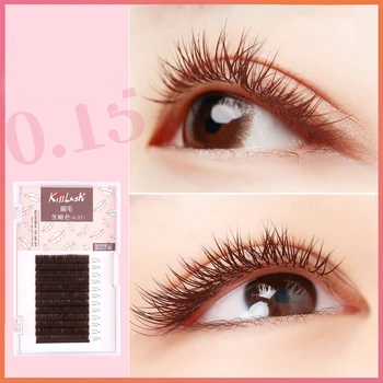 

Flat Eyelash Extensions Individual Mink lash 0.15 Softer Ellipse Flat Lash Split Tips Ligher Volume light brown eye lash cilios