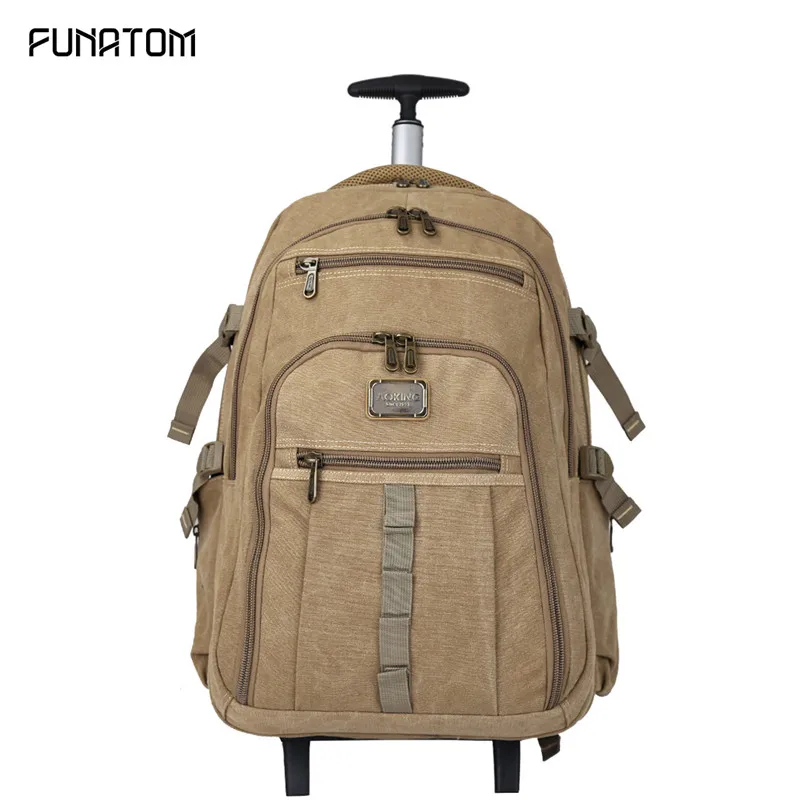 

Men trolley Backpacks Canvas Travel Luggage Backpack wheels wheeled Rolling Bag Baggage women Travel trolley luggage suitcase