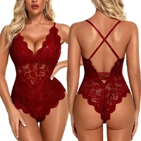 Purple Red White Black Teddy See-through Backless Lace Hem Bodycon Bodysuits Sexy Lingerie 1