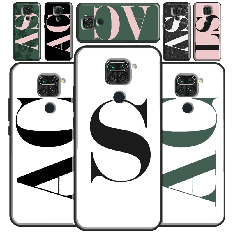 Large pink initials black background For Redmi Note 11 Pro Case 9 8 10 9S 10S Cover 9C 9A 9T | Мобильные телефоны и