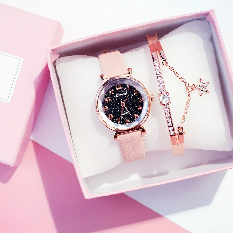 

orologio donna Women Watches Starry Sky Bracelet set Ladies Watch Casual Leather Quartz Wristwatch Clock Relogio Feminino