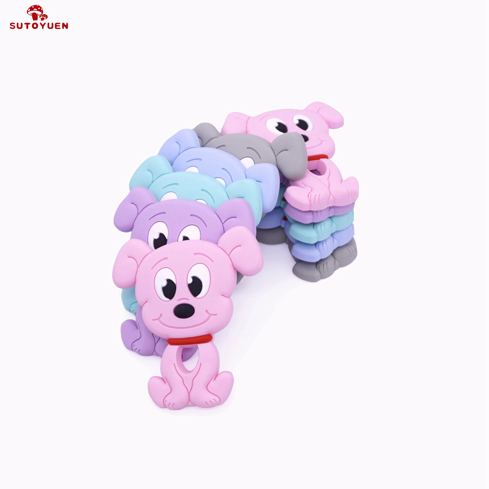 Sutoyuen 5pc Cartoon Dog Silicone Teether Cute Animal Baby Teething Toys DIY Nursing Pacifier Pendants Food Grade | Мать и ребенок