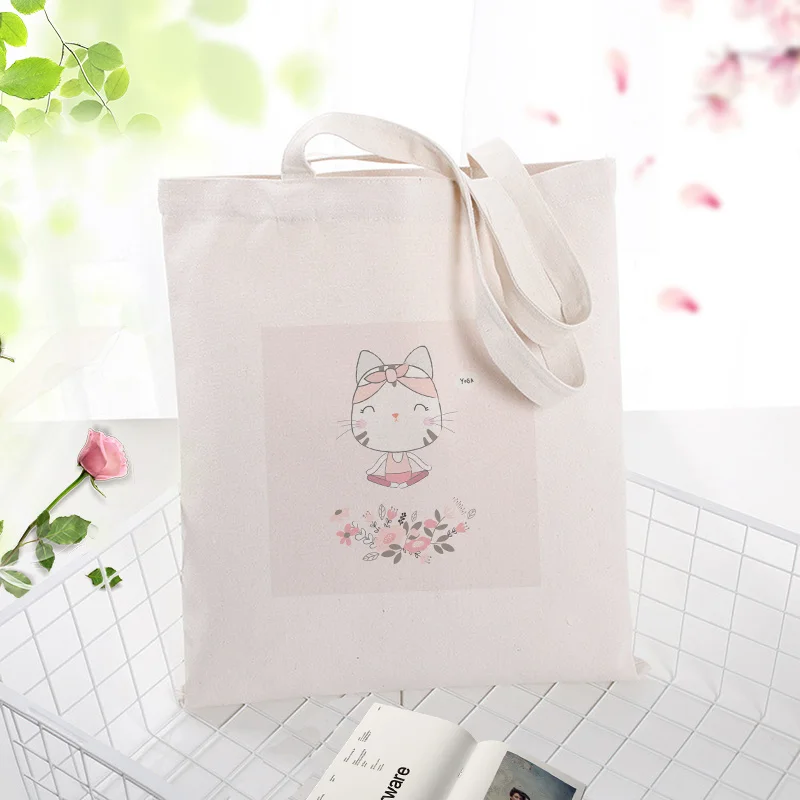 Кошка Холст вместительная сумка для покупок сумка на заказ Печать текстовый логотип DIY ежедневное использование экологическая многоразовая утилизация