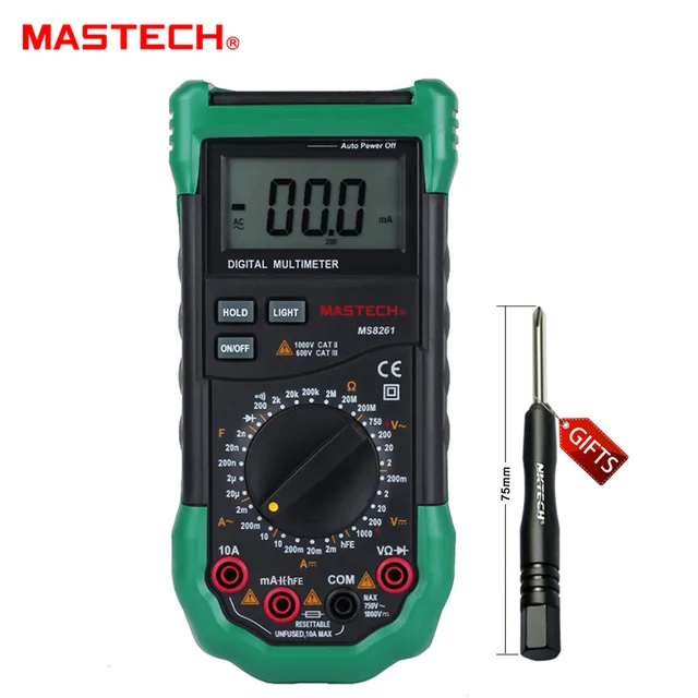 MASTECH MS8261 цифровой мультиметр AC/DC V/A Измеритель сопротивления емкости транзистора