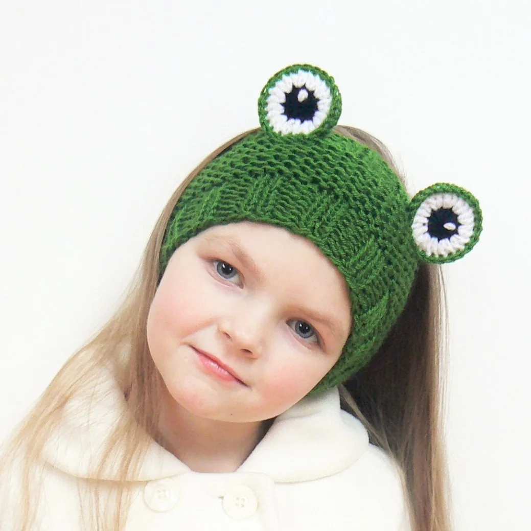 Frog eyes Симпатичные шляпы для детей на осень и зиму, теплые шапки с ушками животных из мультфильмов для детей, милые зимние вязаные шапки, одноцветные шапочки из грубой шерсти, Пустой Топ - Цвет: Frog eyes