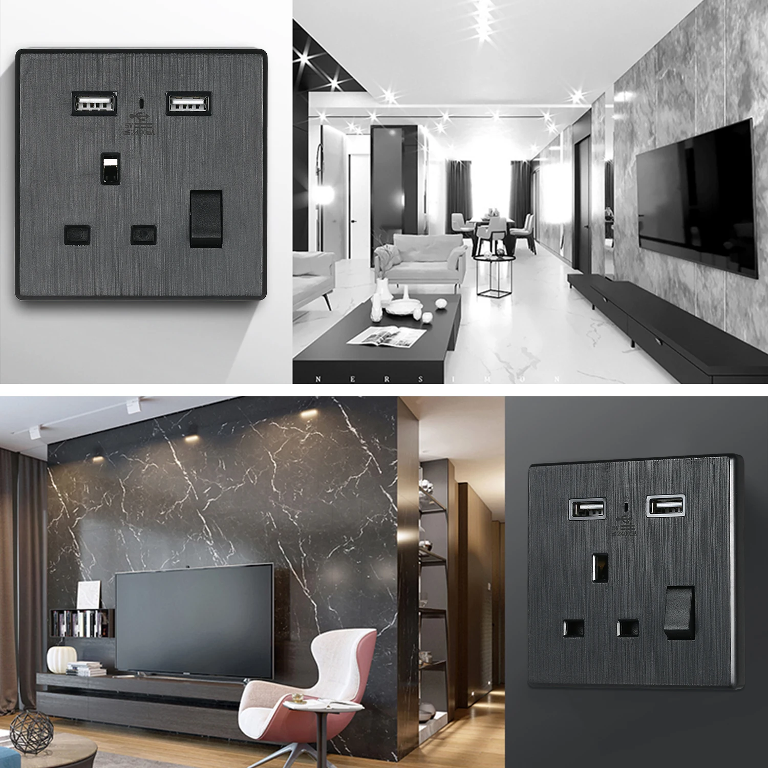 Мини 86*86 мм AC110-250V 13A настенная розетка USB Панель бытовой офис настенный выключатель одна розетка 2.4A USB 5 в порт зарядного устройства
