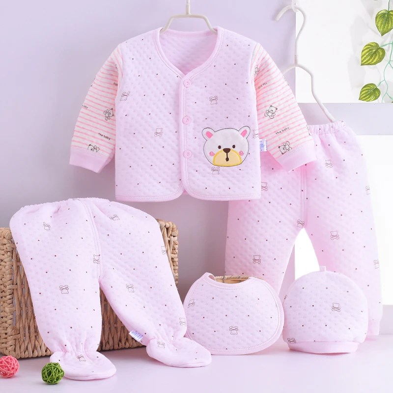 Baby Clothing Set luxury 0-3M Soft Newborn Infant Baby Suits Boy Girl ClothesTops Pants Bibs Hat 5Pcs/Set 100% Cotton Unisex Clothing Set For Baby Outfit Baby Clothing Set medium