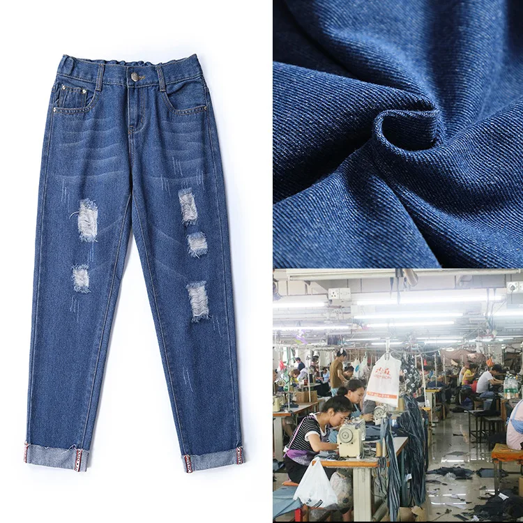 Jeans Woman High Waist Loose Slim Elastic Waist Straight Ankle-Length Pants