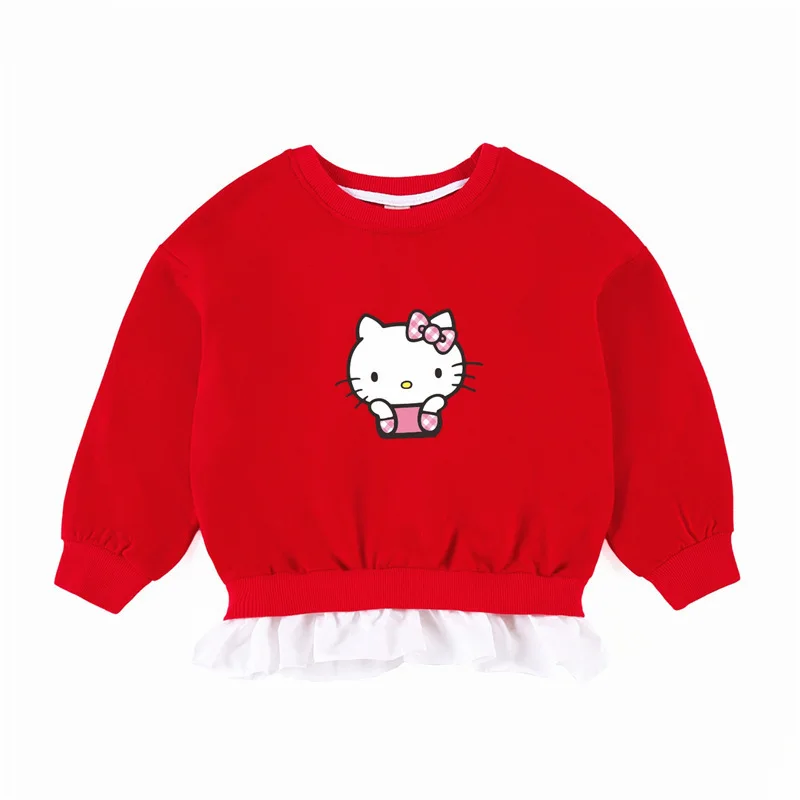 thumbnail image 1 of Hello Kitty primavera y otoño nuevo suéter para niños niñas dibujos animados manga larga Top puro algodón pantalones cómodos ropa para niños, 1 of 5
