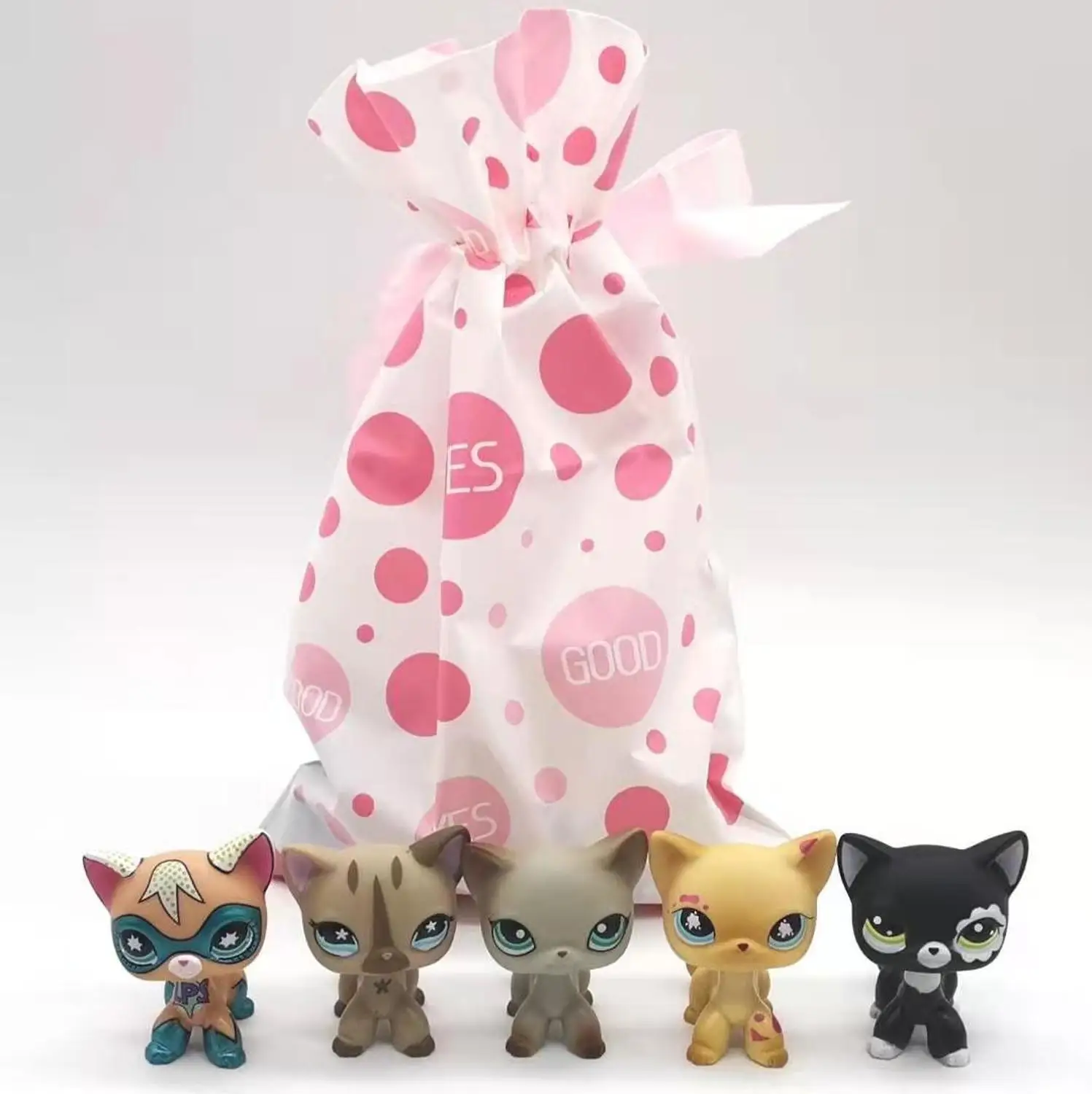 5pcs LPS toys dachshund dog+short hair cat littlest pet shop lot birthday gift 