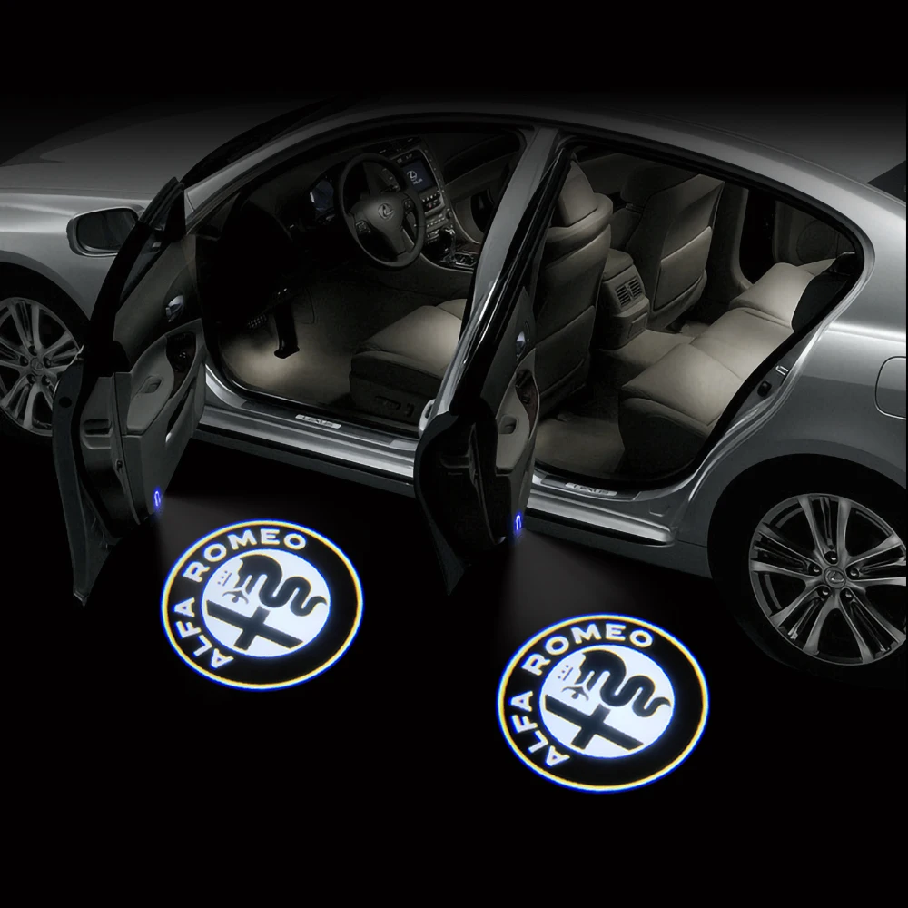 Для Alfa Romeo Giulia Giulietta Mito Stelvio Brera 147 156 159 2 шт. Автомобильный Дверной светильник с логотипом проектор модный светодиодный - Испускаемый цвет: 02