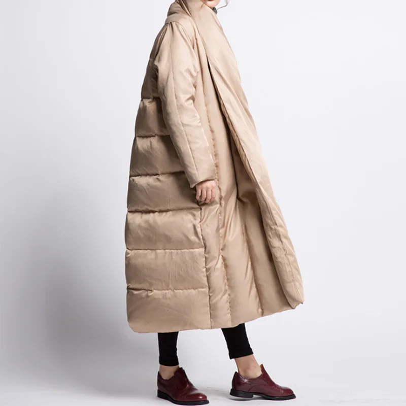 New style winter long style down jacket big quilt loose thicker lady large jackets warm pure color simple women coats - Цвет: color same picture