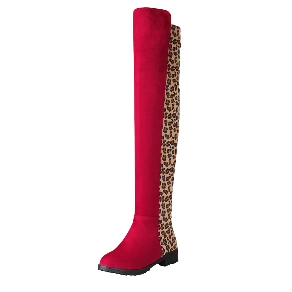 YOUYEDIAN/Сапоги выше колена; высокие сапоги до бедра; женские высокие сапоги-трубы с леопардовым узором; большие размеры; botte femme; 8M3 - Цвет: Красный