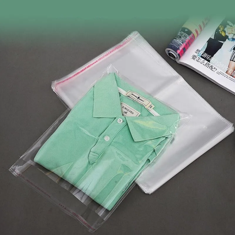 100 шт прозрачная сумка для одежды самозапечатывающийся пластиковый пакет для свадебной вечеринки полипропиленовый Подарочный пакет Клейкие Сумки для футболки и одежды
