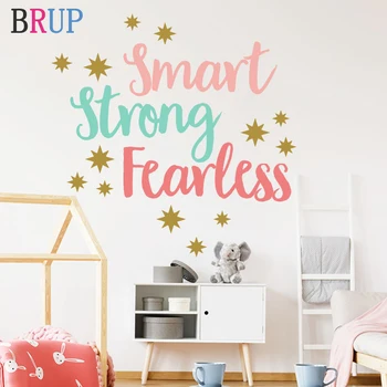 

Colorful Character Wall Stickers for Kids Room "Smart Strong Fearless" Room Decoration Creative Stars Wallpaper Vinyl Wall Decal