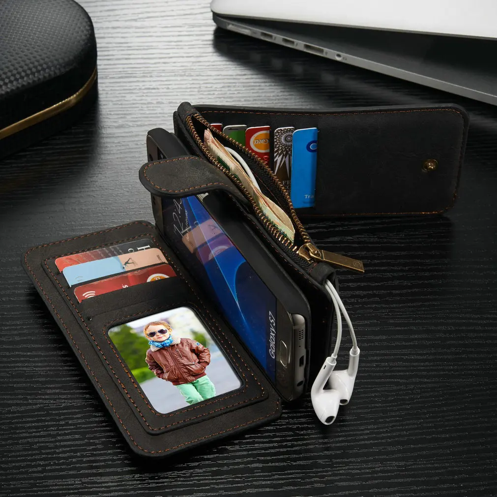 Samsung S7 Phone Case New Hot Selling 14 Card Slot Mobile Phone Case Luxury Leather Case for Samsung S7 Phone Case 2 in 1