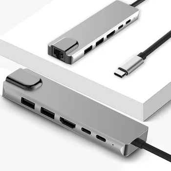 

High Speed USB3.1 type-C to HDMI+RJ45 6-in-one Hub Adapter Dock 4.5W 1000Mbps 6 in 1 TYP-C high quality