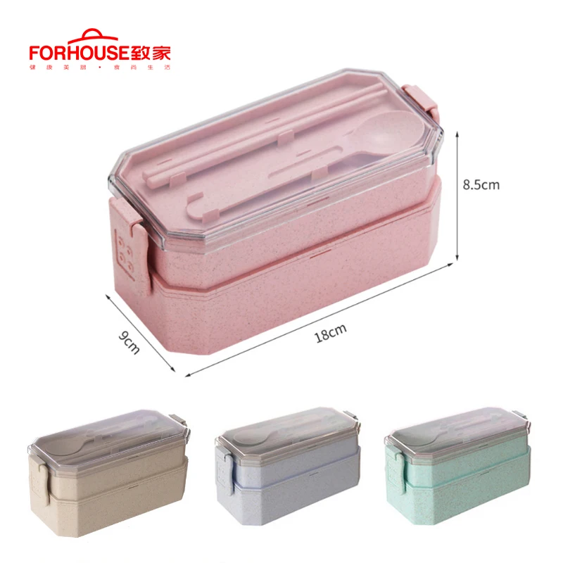 Microwavable Ланч-бокс контейнер для хранения еды Bento с ложками палочки для еды для детей два слоя для ланча бэнто