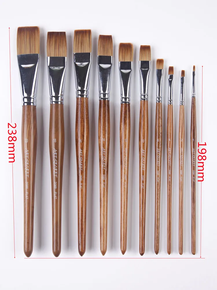 ArtSecret High Grade 2089 Flat Slant Series Watercolor&Acrylic Painting Art  Brush Synthetic Hair Short Oak Wooden Handle