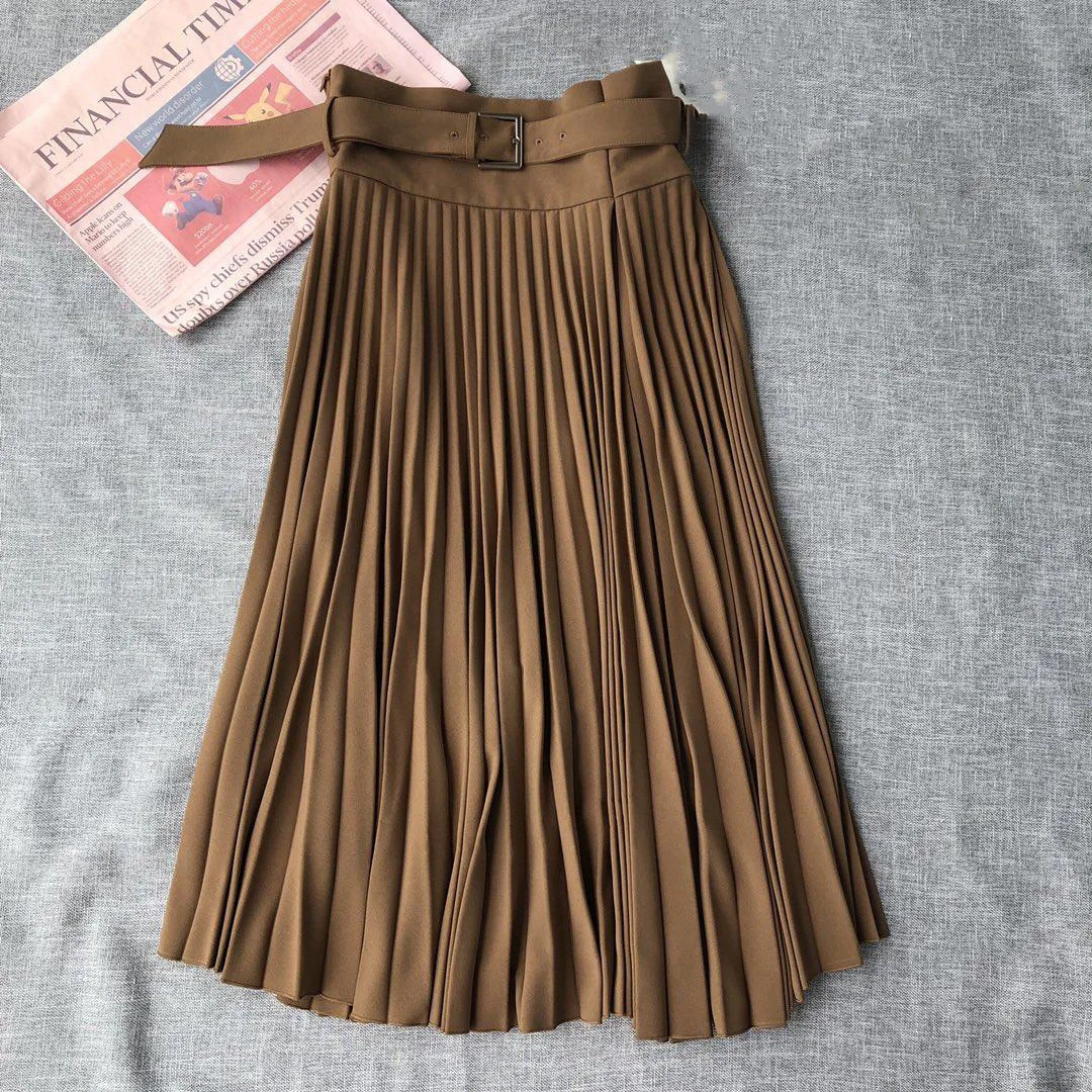 Новые женские модные сексуальные однотонные Высокая талия с поясом плиссированные юбки 0903