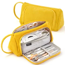 

Organizer Stationery Corduroy Fabric Pencil Case High Capacity School Supplies Cosmetic Bag Handle Storage Pouch Eraser Holder